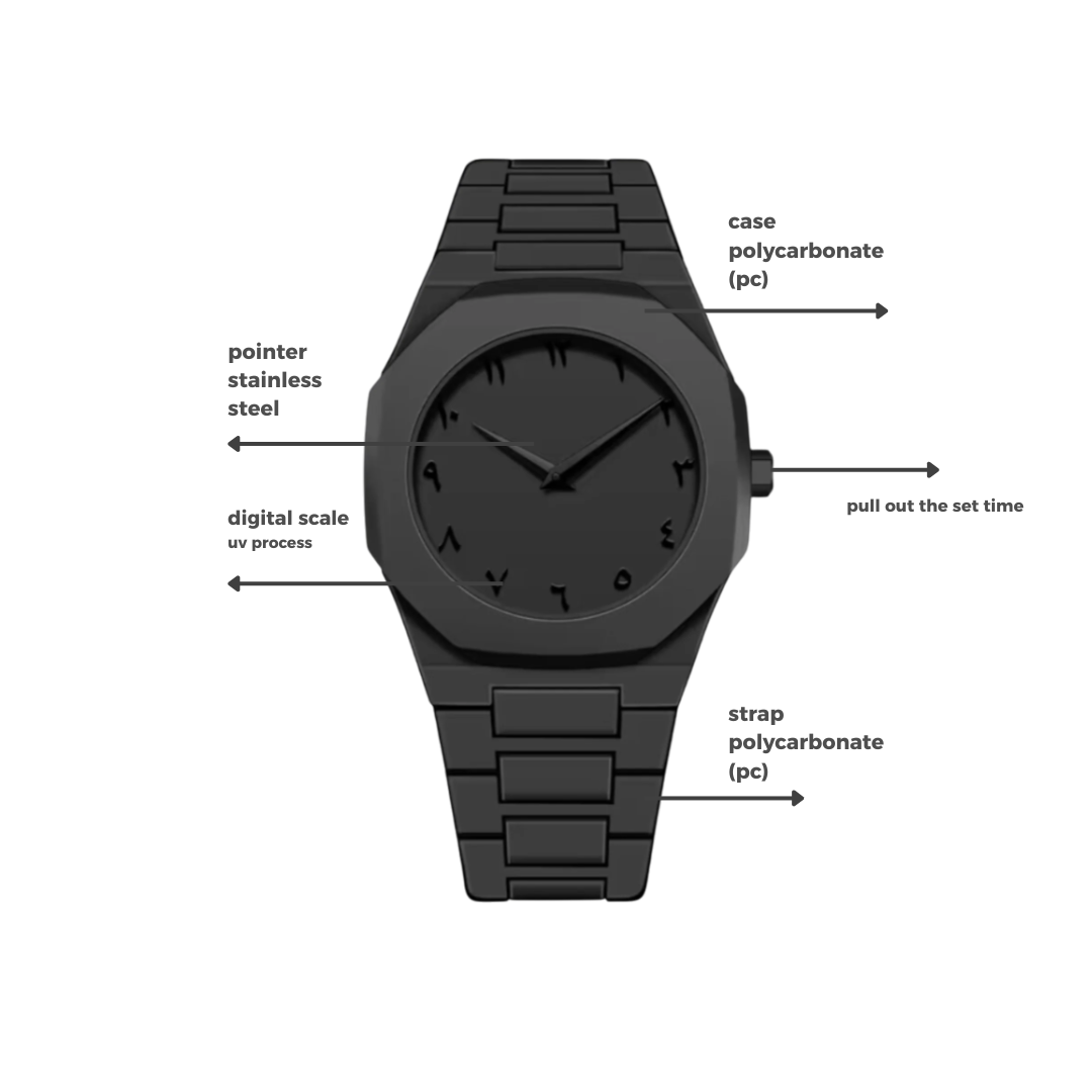 WAQTII™ BLACK ARABIC BOSSE  WATCH